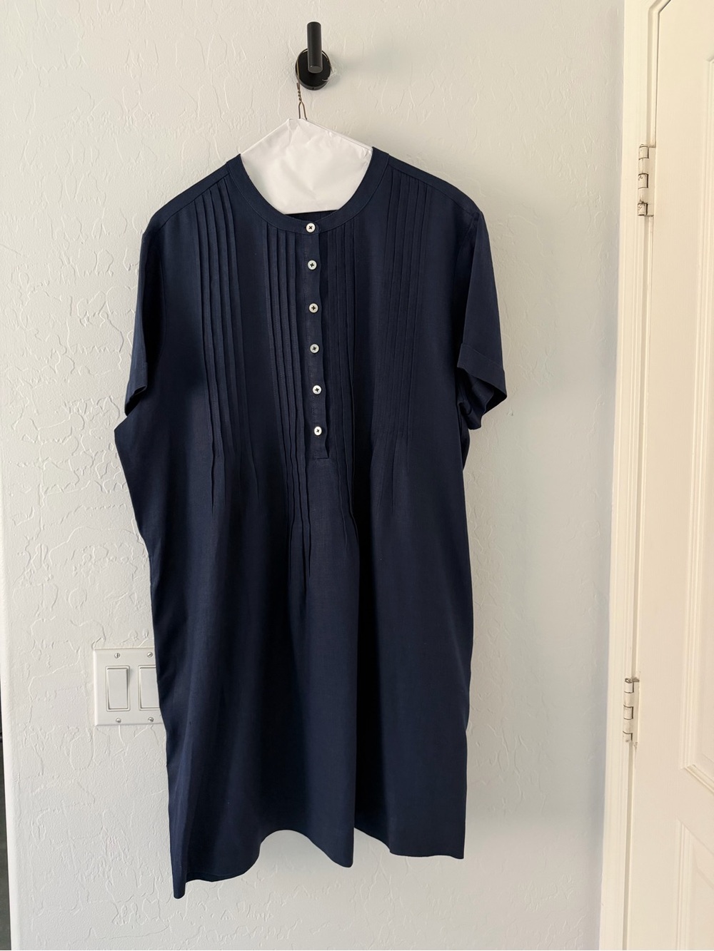Quince European Linen Short Sleeve Swing Dress Deep Navy XL